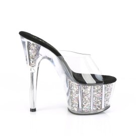 Pleaser ADORE-701CG Plateau Pantoletten Glitter Transparent Silber