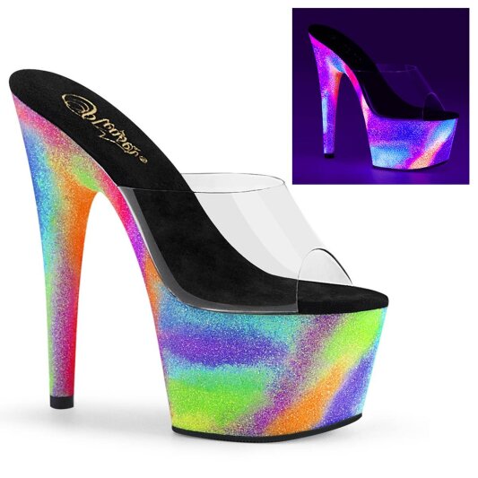 Pleaser ADORE-701GXY Plateau Pantoletten Glitter Transparent Bunt