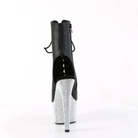 Pleaser BEJEWELED-1016-7 Plateau Ankle Boots Faux Leather Rhinestones Black Silver