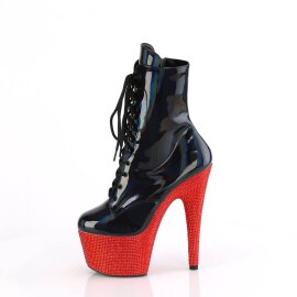 Pleaser BEJEWELED-1020-7 Plateau Ankle Boots Holo Rhinestones Black Red