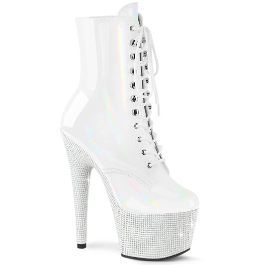 Pleaser BEJEWELED-1020-7 Plateau Ankle Boots Holo Rhinestones White