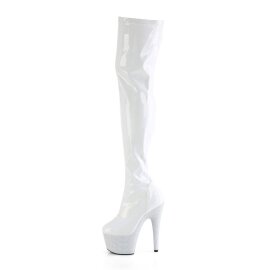 Pleaser BEJEWELED-3000-7 Plateau Overknee Stiefel Holo Strass Weiß