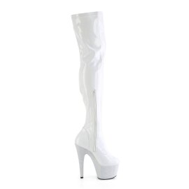 Pleaser BEJEWELED-3000-7 Plateau Overknee Stiefel Holo Strass Weiß