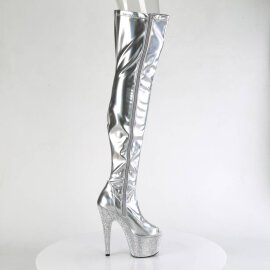 Pleaser BEJEWELED-3011-7 Plateau Overknee Stiefel Holo Strass Silber