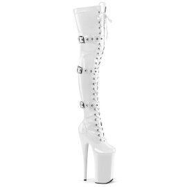 Pleaser BEYOND-3028 Plateau Overknee Boots Patent White