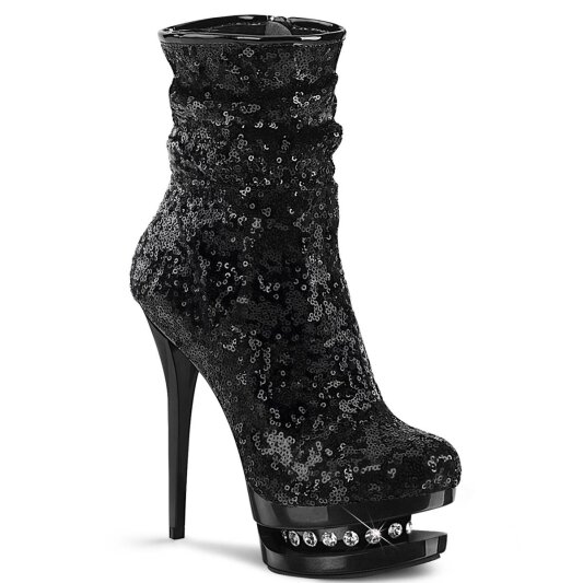 Pleaser BLONDIE-R-1009 Plateau Stiefeletten Pailetten Schwarz