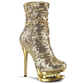 Pleaser BLONDIE-R-1009 Plateau Ankle Boots Sequins Gold