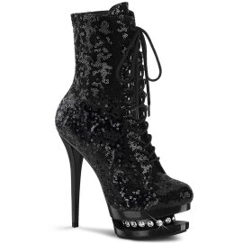 Pleaser BLONDIE-R-1020 Plateau Ankle Boots Sequins Black Red