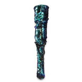 Pleaser COURTLY-3011 Overknee Boots Sequins Green Blue
