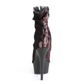 Pleaser DELIGHT-1008SQ Plateau Stiefeletten Pailetten Rot