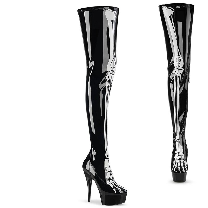 Produktbild von Pleaser BEJEWELED-3000-7 Plateau Overknee Stiefel Holo Strass Weiß