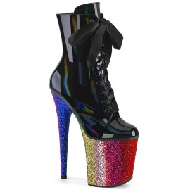 Pleaser FLAMINGO-1020HG Plateau Ankle Boots Patent Glitter Black Colorful