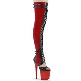 Pleaser FLAMINGO-3027 Plateau Overknee Boots Faux Suede Red