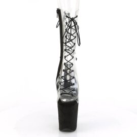 Pleaser FLAMINGO-800-60FS Plateau Ankle Boots Faux Suede Transparent Black