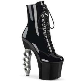 Pleaser IRONGRIP-1020 Plateau Ankle Boots Patent Black