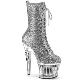 Pleaser SPECTATOR-1040G Plateau Ankle Boots Glitter Silver