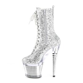 Pleaser SPECTATOR-1040G Plateau Stiefeletten Glitter Silber