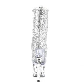 Pleaser SPECTATOR-1040G Plateau Stiefeletten Glitter Silber