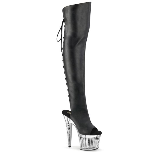 Pleaser SPECTATOR-3019 Plateau Overknee Stiefel Leder Chrom Schwarz
