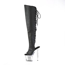 Pleaser SPECTATOR-3019 Plateau Overknee Stiefel Leder Chrom Schwarz