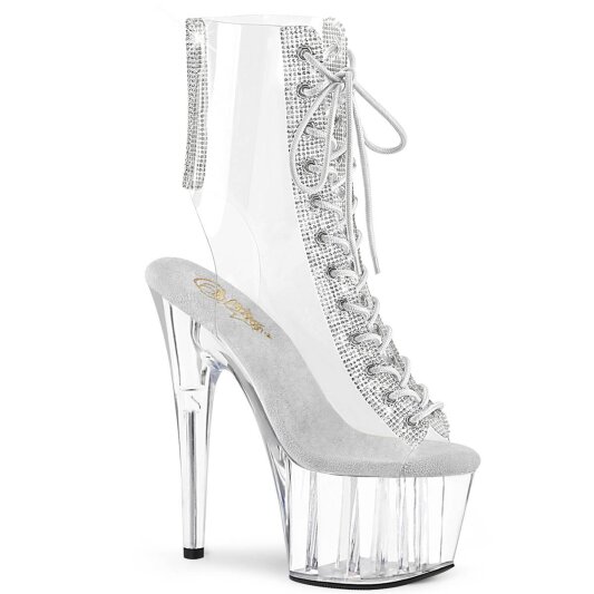 Pleaser ADORE-1016C-2 Plateau Stiefeletten Strass Transparent EU-40 / US-10