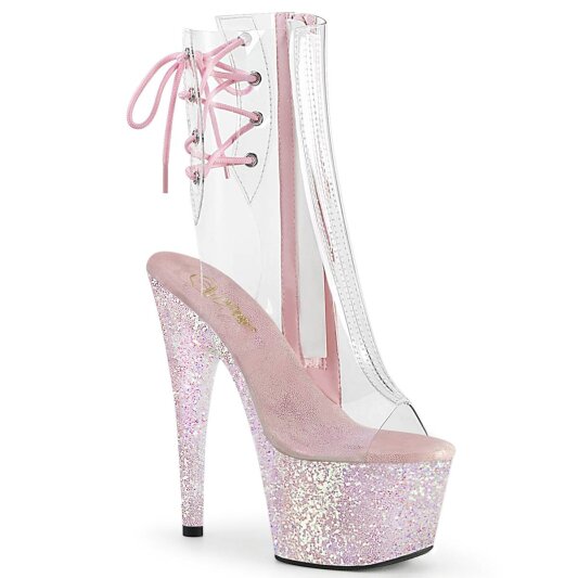 Pleaser ADORE-1018C Plateau Stiefeletten Glitter Transparent Rosa EU-35 / US-5