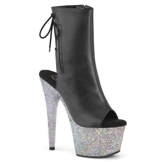 Pleaser ADORE-1018LG Plateau Stiefeletten Kunstleder Glitter Schwarz Silber EU-37 / US-7