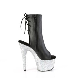 Pleaser ADORE-1018LG Plateau Stiefeletten Kunstleder Glitter Schwarz Silber EU-37 / US-7