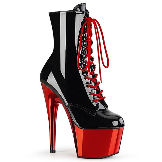 Pleaser ADORE-1020 Plateau Stiefeletten Lack Chrom Schwarz Rot EU-43 / US-13