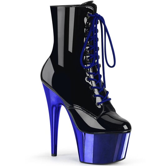Pleaser ADORE-1020 Plateau Stiefeletten Lack Chrom Schwarz Blau EU-35 / US-5