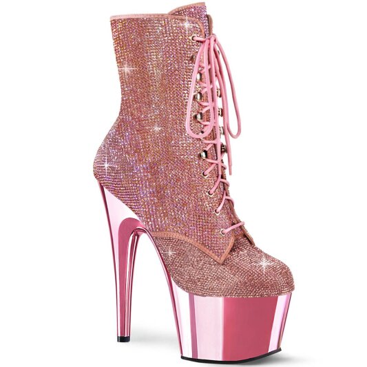 Pleaser ADORE-1020CHRS Plateau Stiefeletten Strass Chrom Rosa EU-35 / US-5