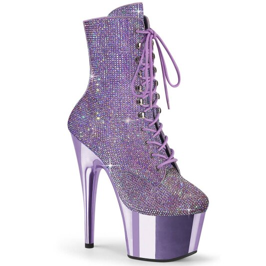 Pleaser ADORE-1020CHRS Plateau Stiefeletten Strass Chrom Lila EU-43 / US-13