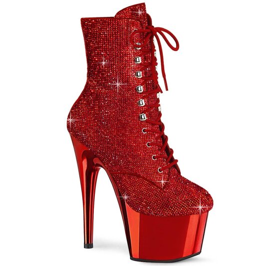 Pleaser ADORE-1020CHRS Plateau Stiefeletten Strass Chrom Rot EU-35 / US-5