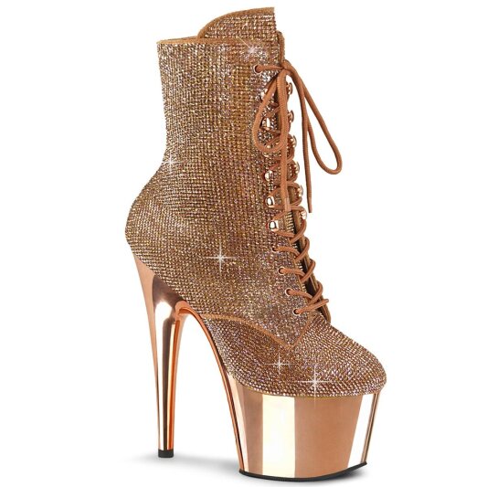 Pleaser ADORE-1020CHRS Plateau Stiefeletten Strass Chrom Gold EU-37 / US-7