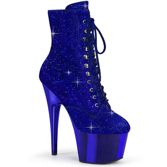 Pleaser ADORE-1020CHRS Plateau Stiefeletten Strass Chrom Blau EU-35 / US-5