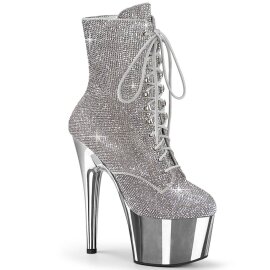 Pleaser ADORE-1020CHRS Plateau Stiefeletten Strass Chrom...