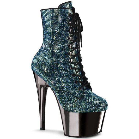 Pleaser ADORE-1020CHRS Plateau Stiefeletten Strass Chrom Türkis EU-35 / US-5