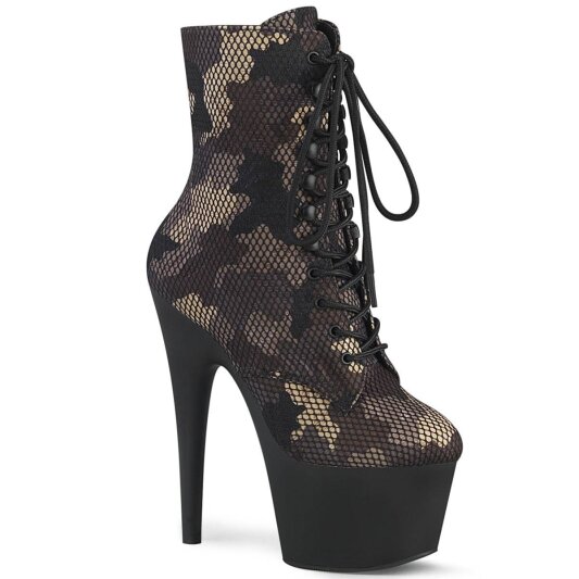 Pleaser ADORE-1020CM Plateau Stiefeletten Mesh Camouflage Schwarz Braun EU-37 / US-7
