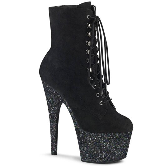 Pleaser ADORE-1020FSMG Plateau Stiefeletten künstliches Wildleder Glitter Schwarz EU-36 / US-6