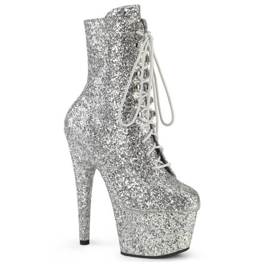 Pleaser ADORE-1020GWR Plateau Stiefeletten Glitter Silber EU-37 / US-7