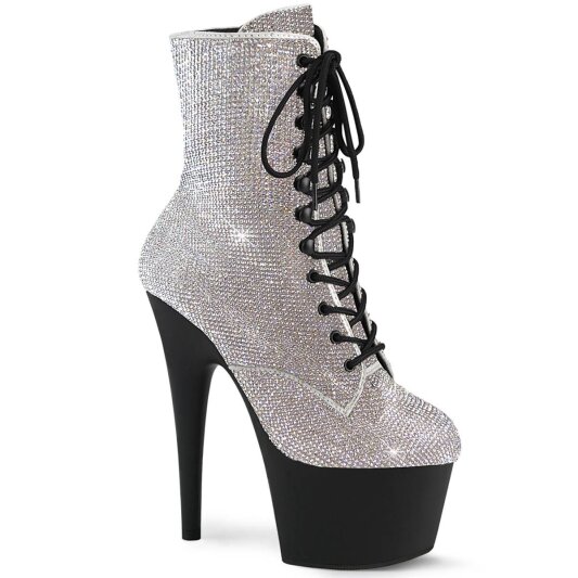 Pleaser ADORE-1020RS Plateau Stiefeletten Strass Silber EU-40 / US-10