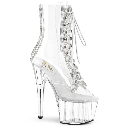Pleaser ADORE-1021C-2 Plateau Stiefeletten Strass Transparent EU-39 / US-9