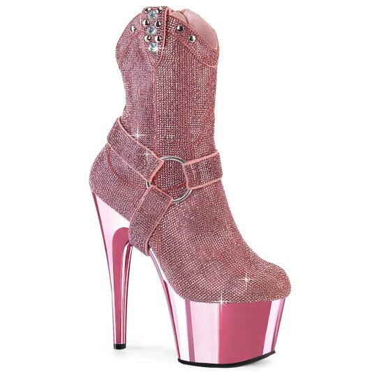Pleaser ADORE-1029CHRS Plateau Stiefeletten Strass Chrom Rosa EU-37 / US-7