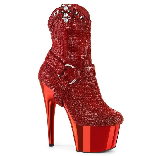 Pleaser ADORE-1029CHRS Plateau Stiefeletten Strass Chrom Rot EU-35 / US-5