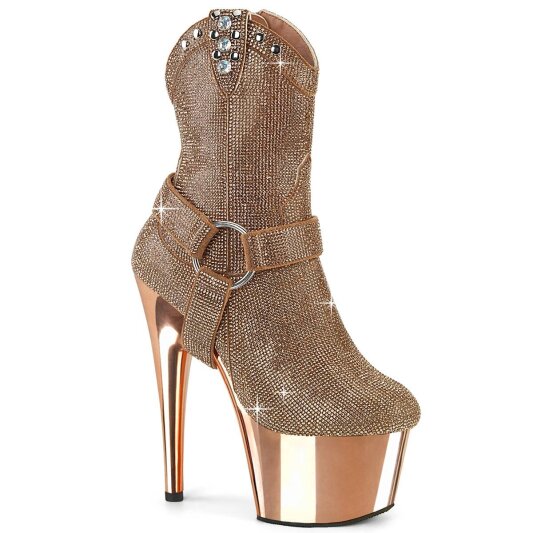 Pleaser ADORE-1029CHRS Plateau Stiefeletten Strass Chrom Rose-Gold EU-38 / US-8