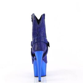 Pleaser ADORE-1029CHRS Plateau Stiefeletten Strass Chrom Blau EU-41 / US-11