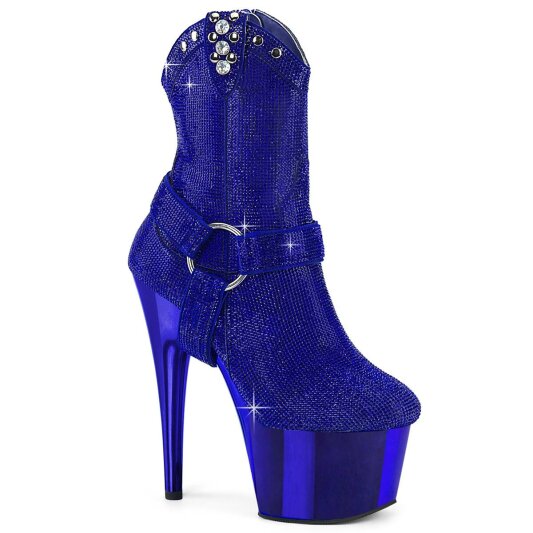 Pleaser ADORE-1029CHRS Plateau Stiefeletten Strass Chrom Blau EU-36 / US-6