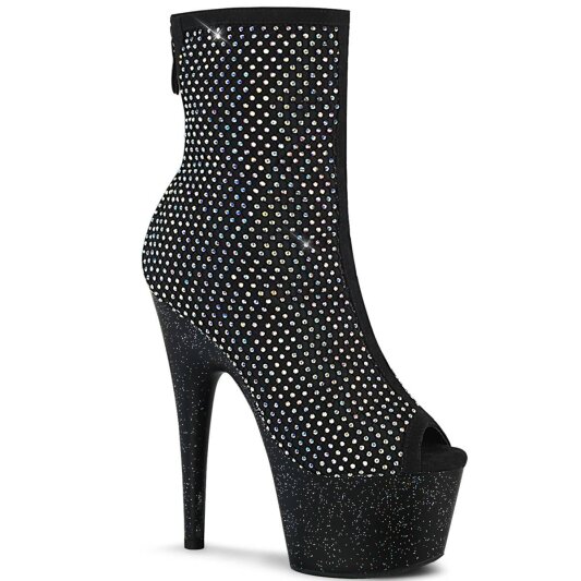 Pleaser ADORE-1031GM Plateau Stiefeletten Strass Mesh Schwarz EU-40 / US-10