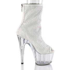 Pleaser ADORE-1031GM Plateau Stiefeletten Mesh Strass Weiß EU-41 / US-11