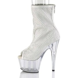 Pleaser ADORE-1031GM Plateau Stiefeletten Mesh Strass Weiß EU-39 / US-9